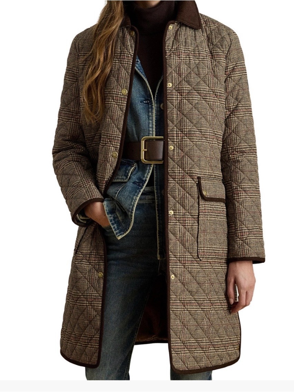 Ralph Lauren Quilted Plaid Trench Coat in Brown Plaid 3xl